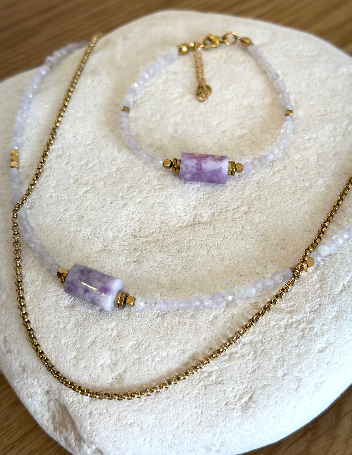 Lepidolite layering necklace