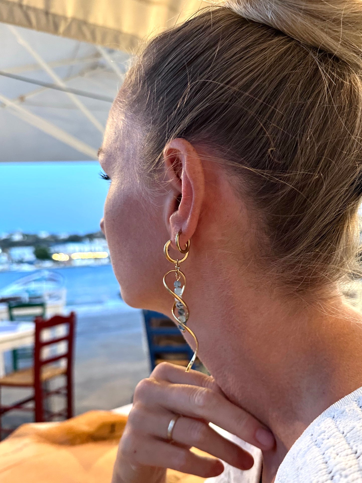 Aquamarine spiral hoops