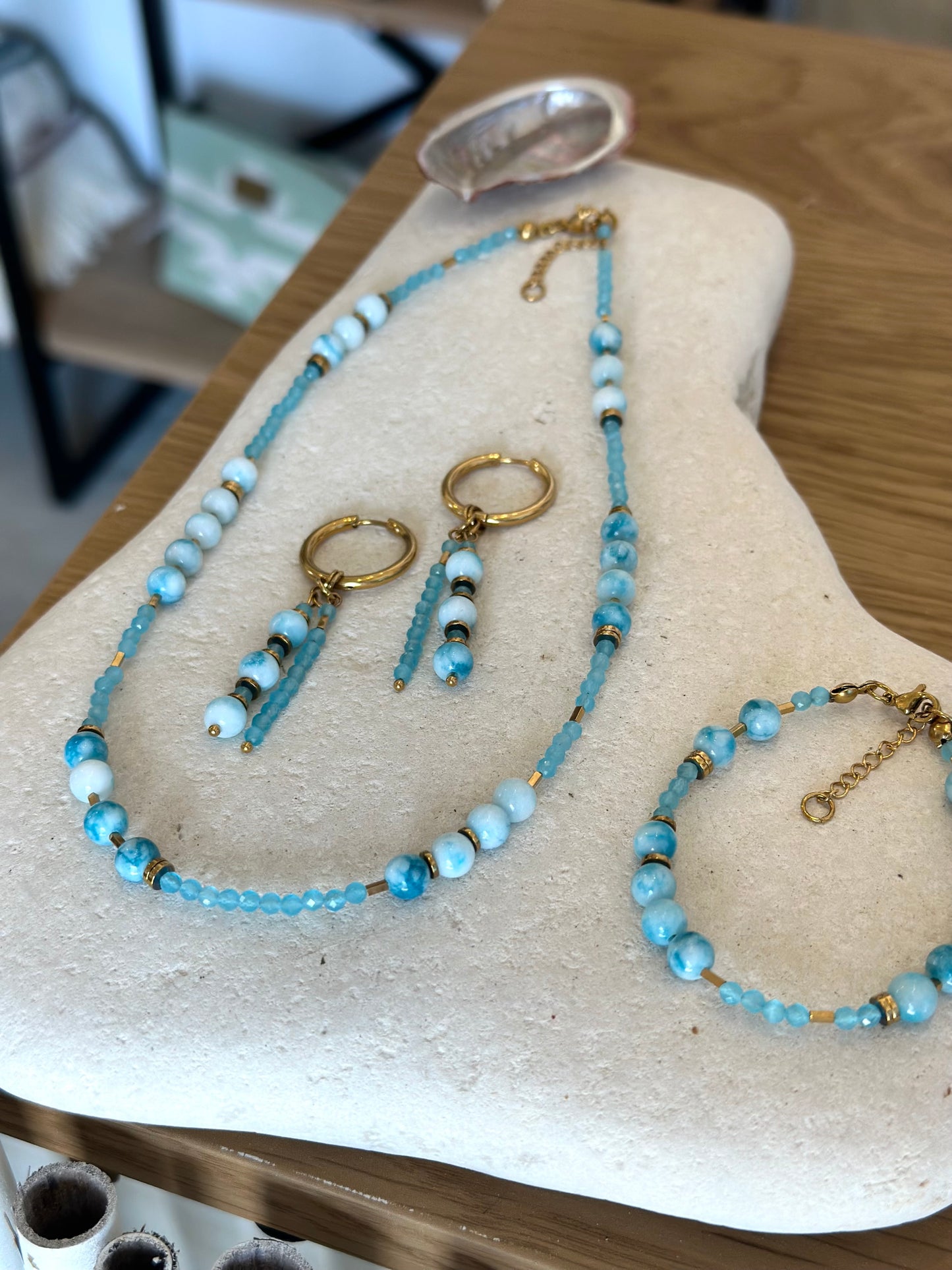 Βραχιόλι Larimar Cat Eye με στρας