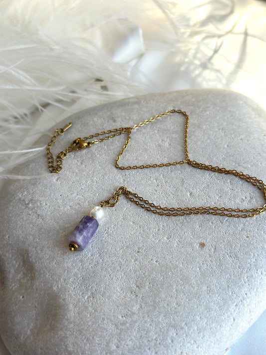 Lepidolite Pearl pendant Necklace