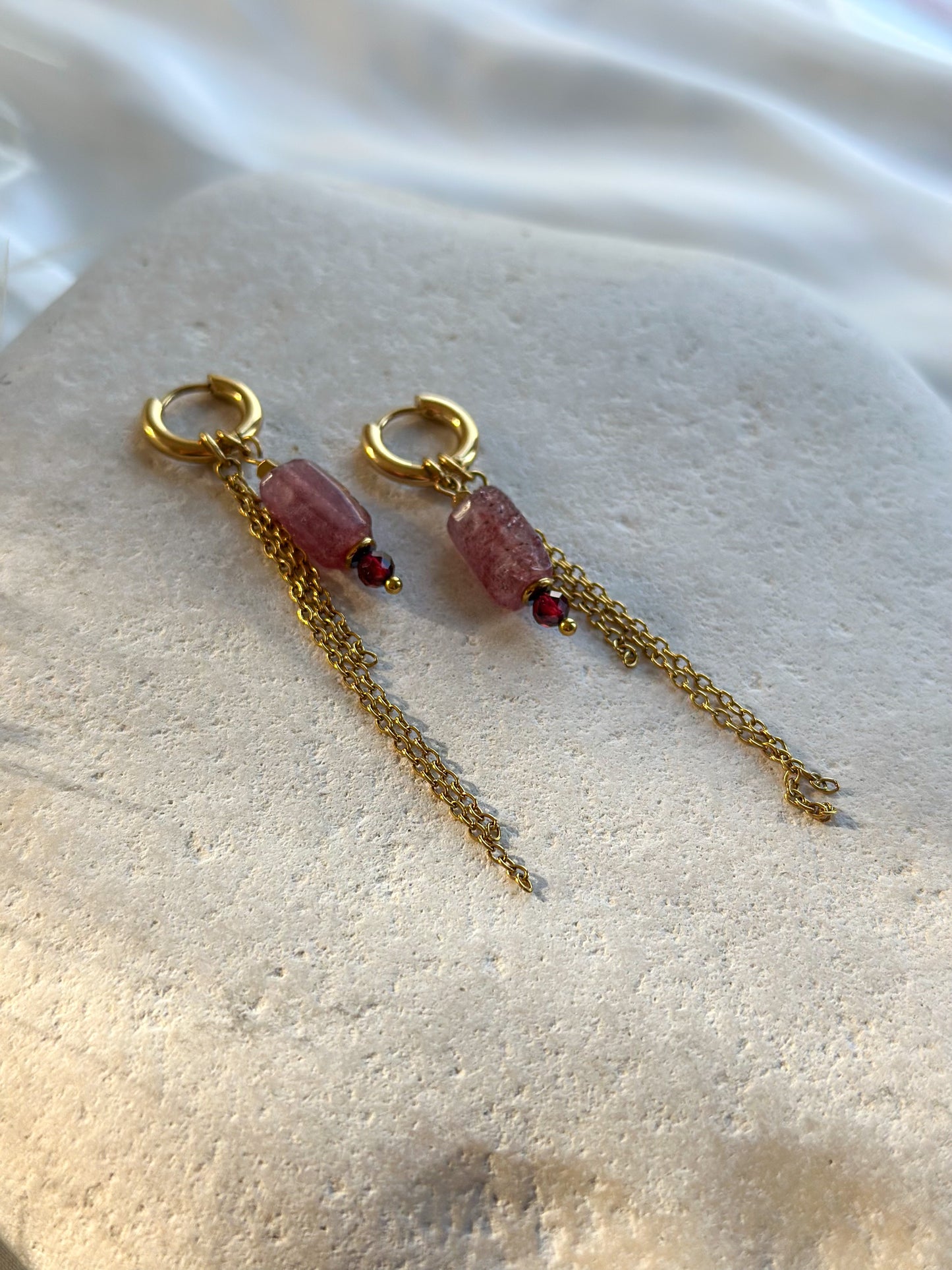 VIVIENNE EARRINGS        Strawberry Quarz                  Garnet