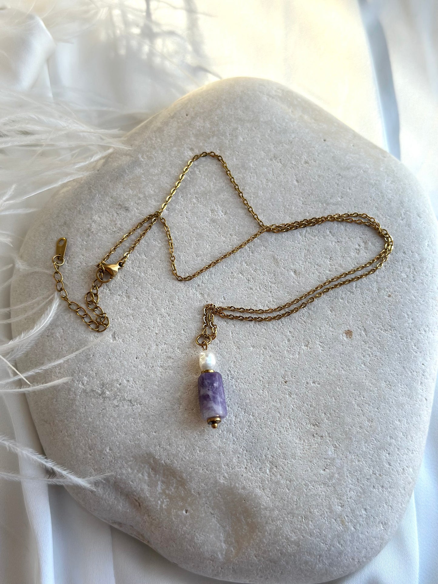 Lepidolith-Perlenanhänger-Halskette