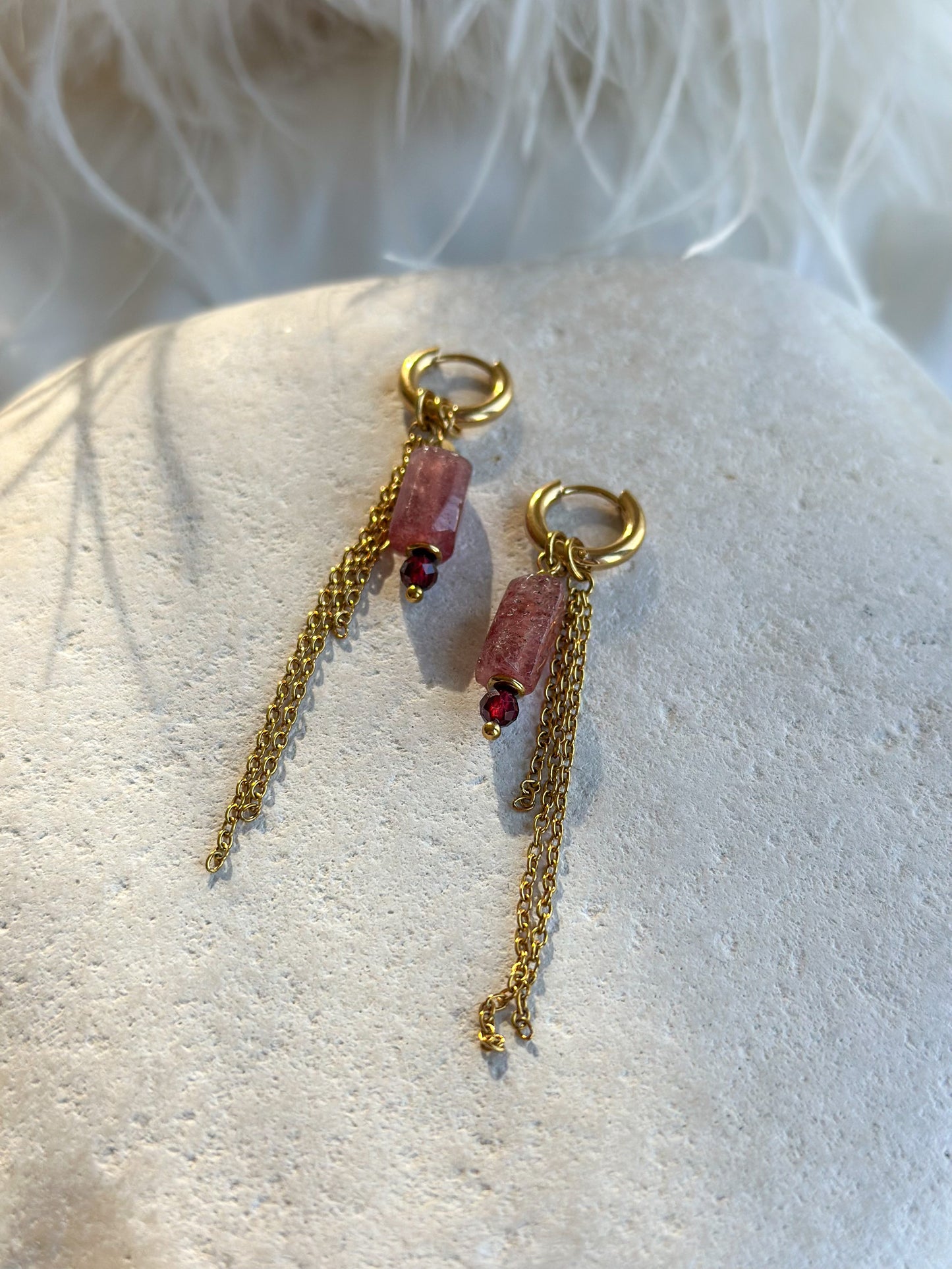VIVIENNE EARRINGS        Strawberry Quarz                  Garnet