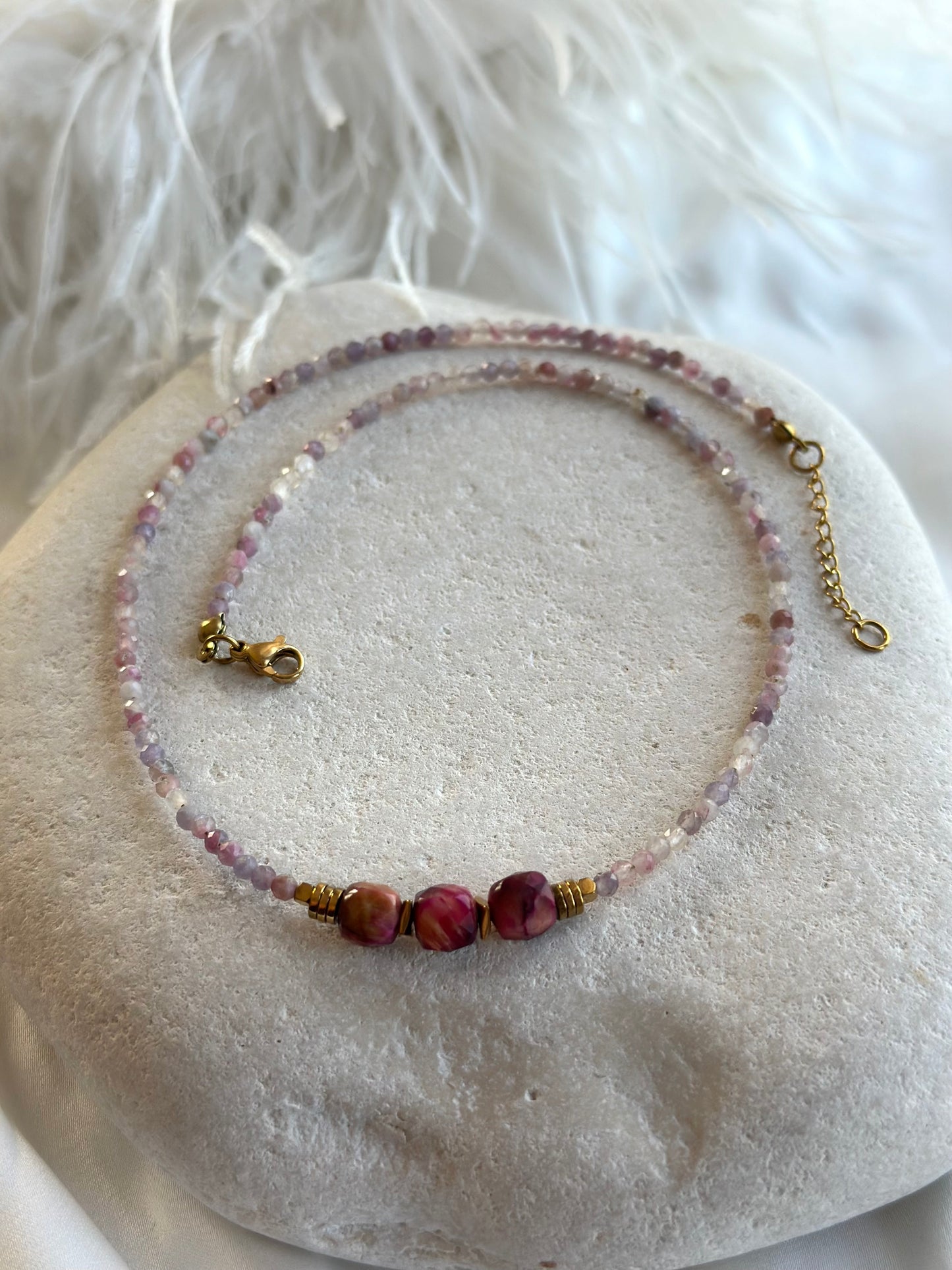 Κολιέ με ροζ μάτι τίγρης