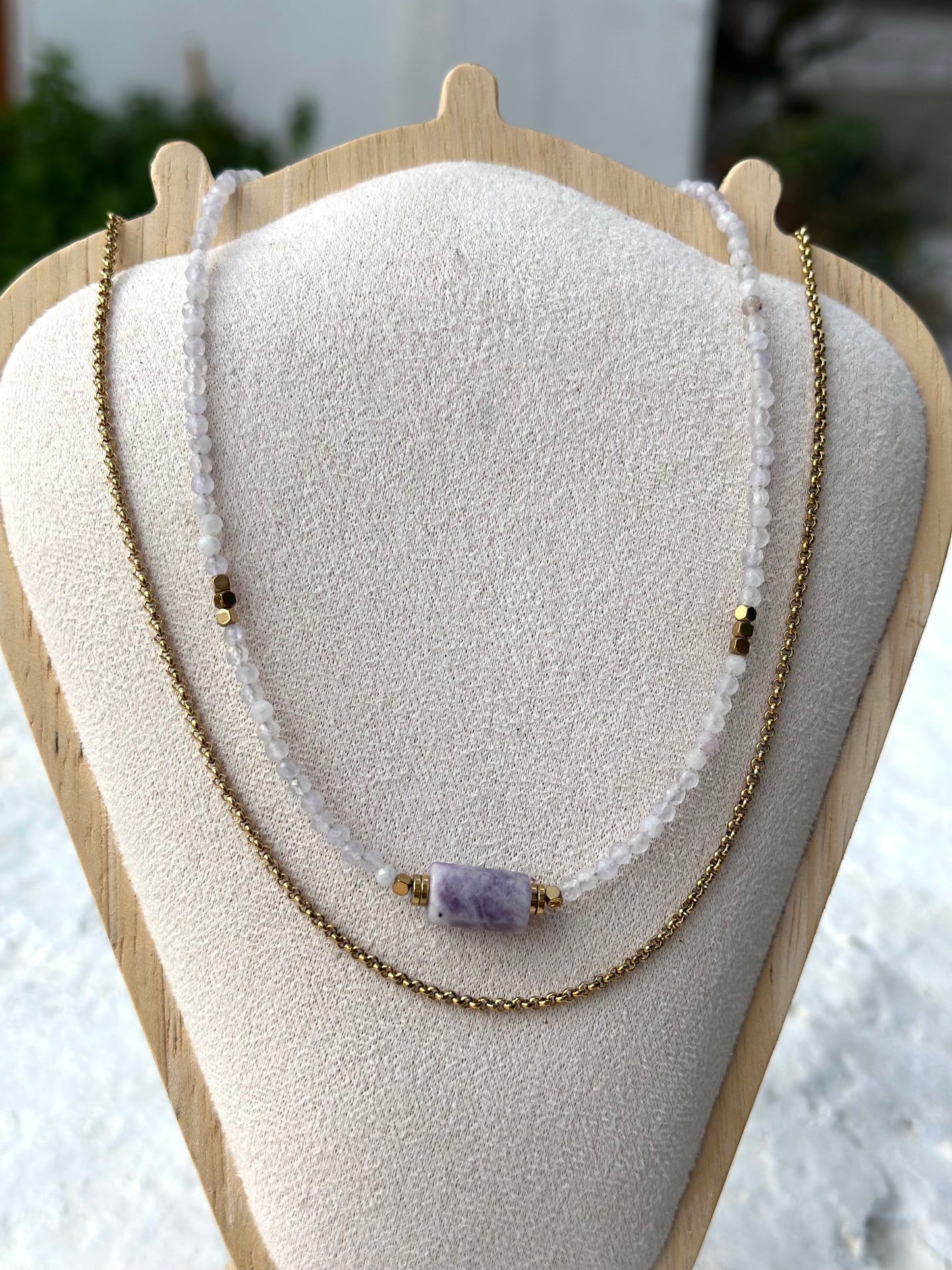 Lepidolite layering necklace