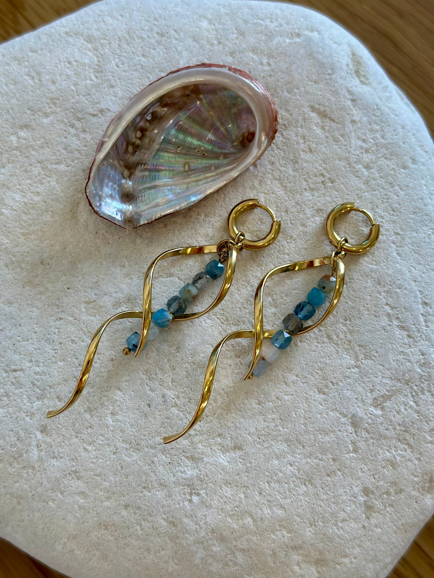 Aquamarine spiral hoops